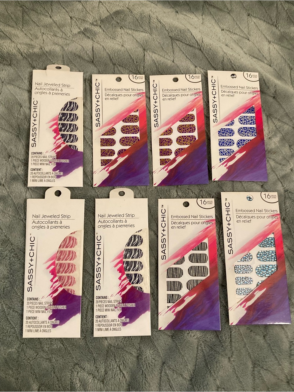 8 NEW packs of Sassy + Chic nail strips